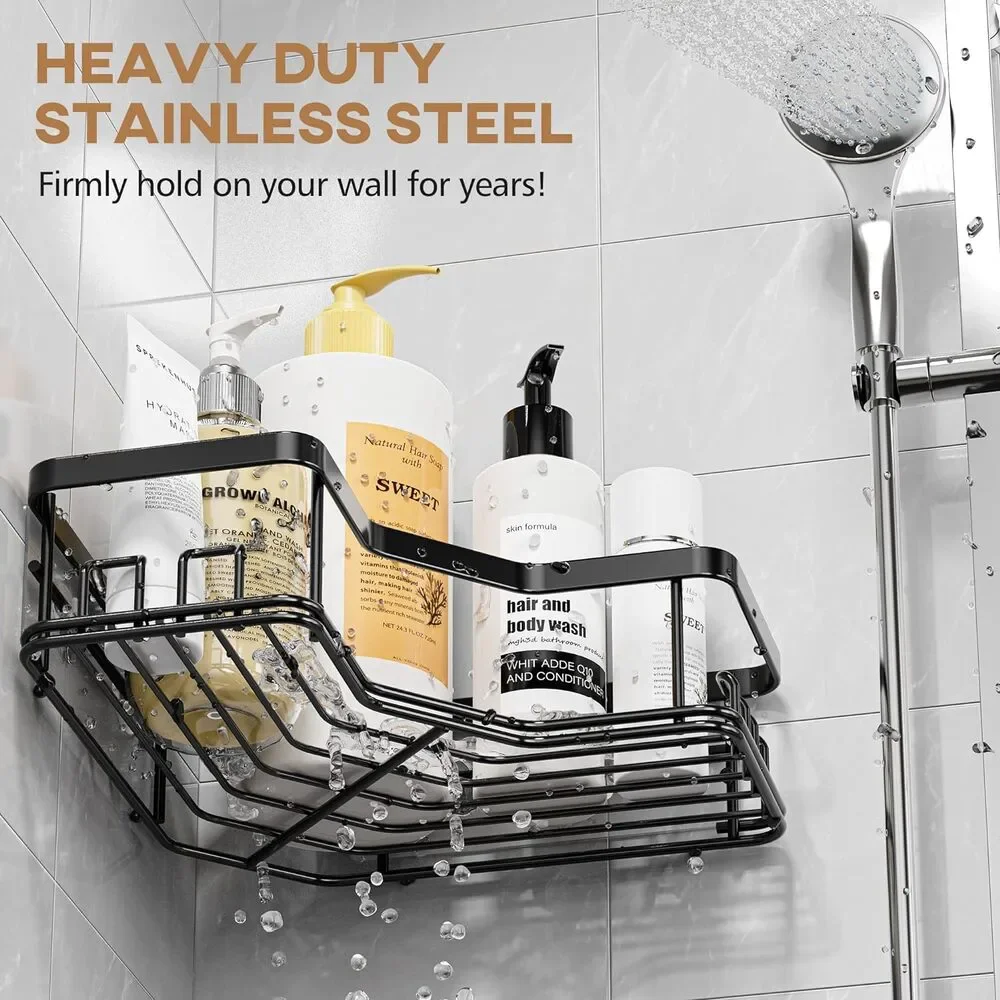 Shower Caddy, Adhesive Stainless Steel Shower Organizer Black